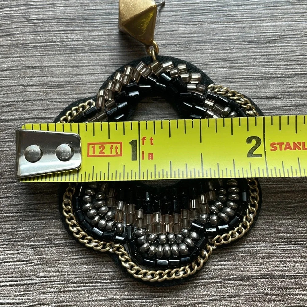 Stella & Dot Silver Gold Bead Black Dove Leather Lightweight Statement Earrings - Picture 4 of 6